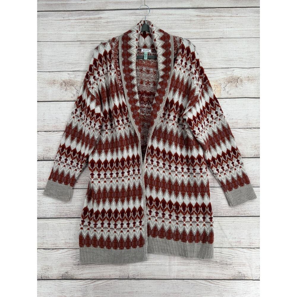 Susina Geometric Print Open Front Duster Cardigan Sweater Womens‎ 1X Red White